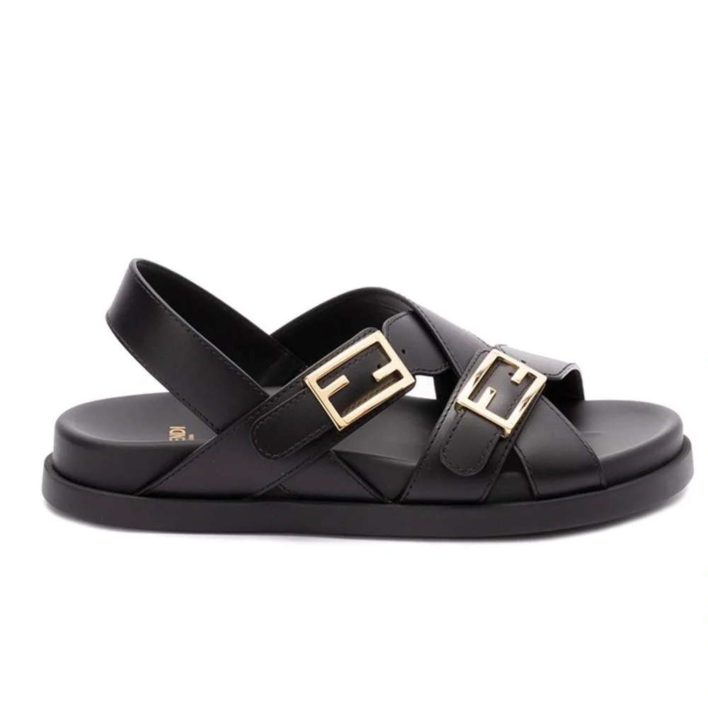 FENDI Feel FF logo double cross strap sandals